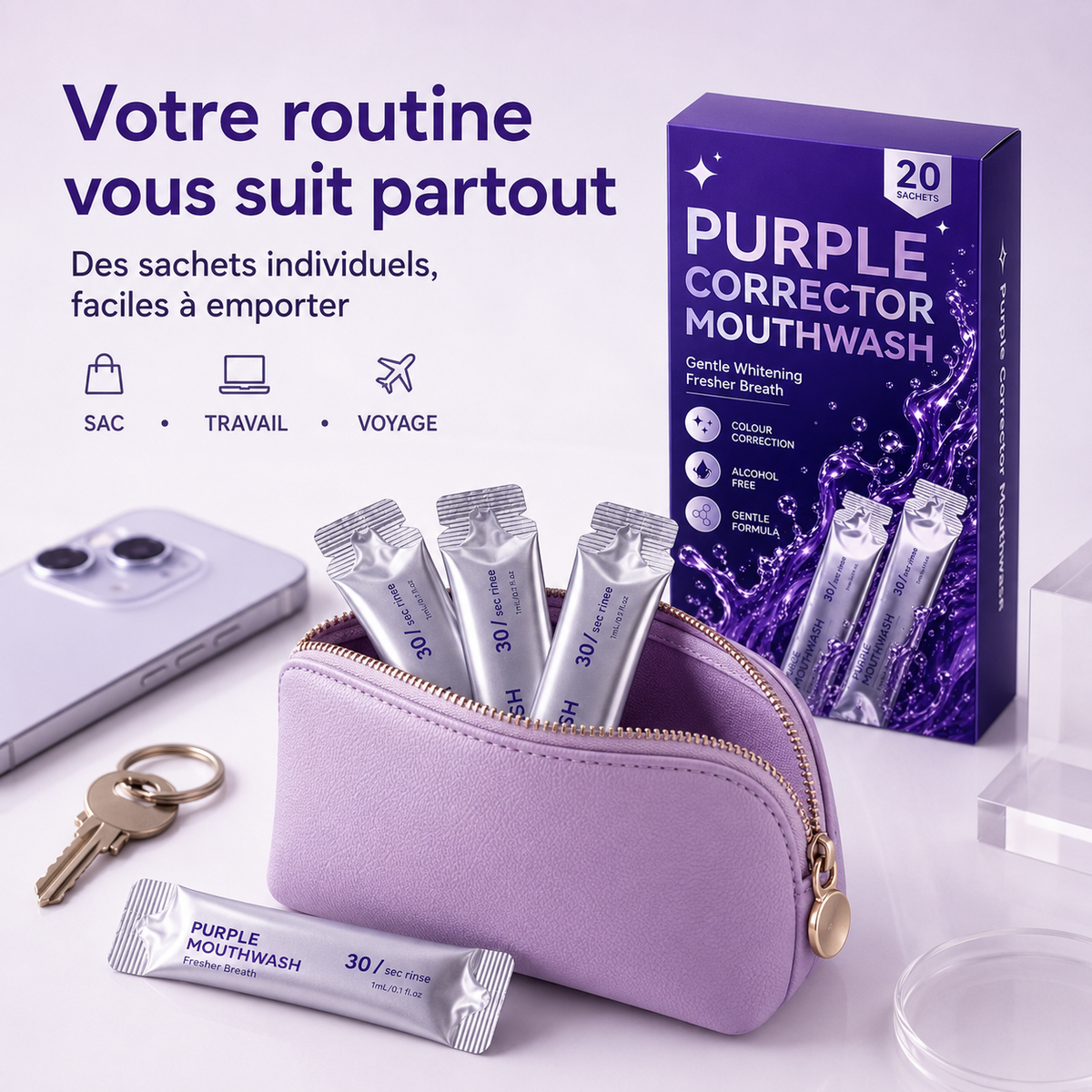 Bain de Bouche Correcteur Violet – 20 Sachets Éclat