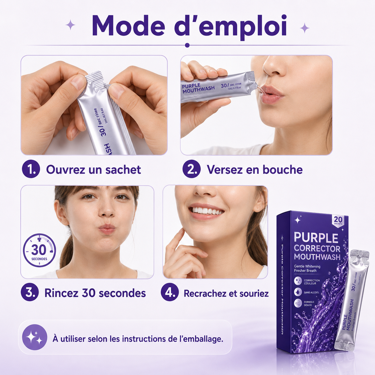 Bain de Bouche Correcteur Violet – 20 Sachets Éclat