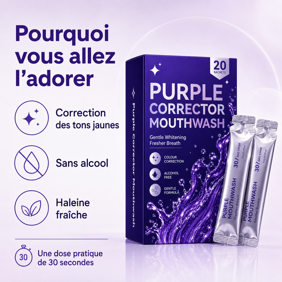 Bain de Bouche Correcteur Violet – 20 Sachets Éclat